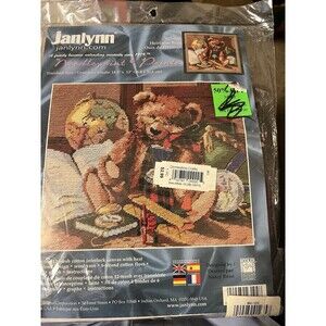 Vtg Janlynn Heirloom Bear #23-104 14.5x12” Needlepoint Embroidery Kit Wool USA